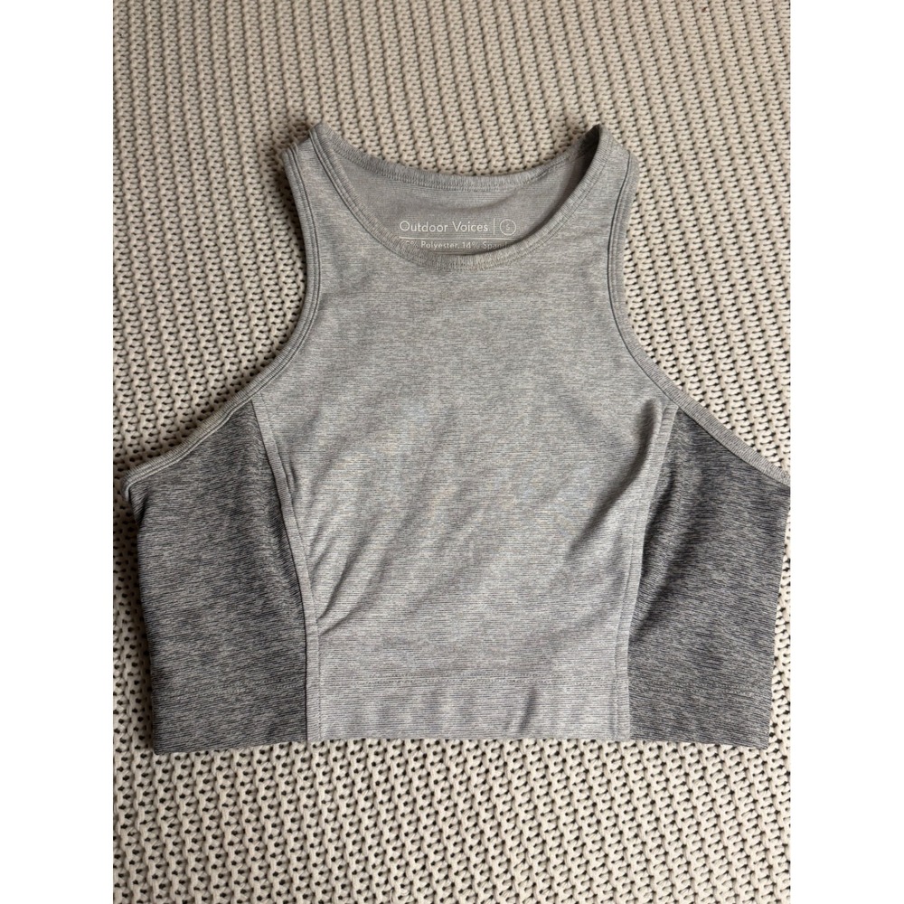 Outdoor Voices Womens Grey Space Dye High Neck Racerback Crop Tank Top Small